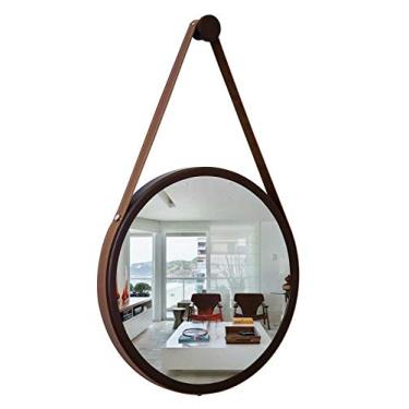 Imagem de Espelho Adnet Redondo 60X4,5cm Marrom com Alça Caramelo