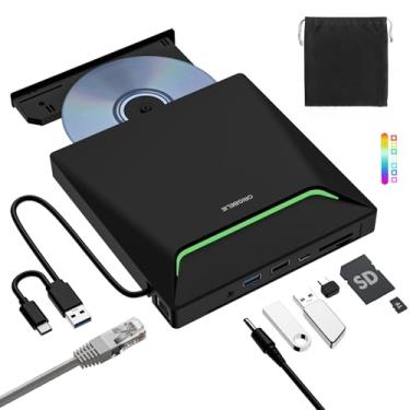 Imagem de Nova unidade externa de CD DVD, gravador de DVD legal USB 3.0 com adaptador Ethernet, 3 portas USB e 2 portas de cartão TF/SD, leitor de CD DVD gravador unidade de disco óptico para laptop, MacBook,