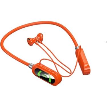 Imagem de Fone de ouvido sem fio Bluetooth 5.3 com fita para o pescoço Fone de ouvido intra-auricular HIFI Bateria de espera longa Fone de ouvido sem mãos com microfone,Orange