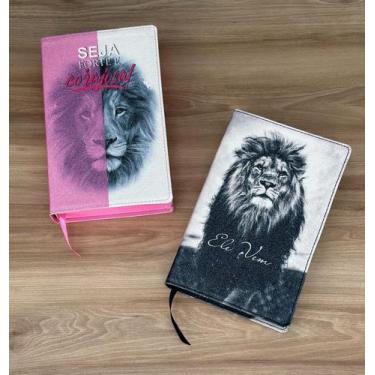 Imagem de Kit 2 Bíblias Glitter 100% Leão faces rosas + Leão ele vem - ARC HIP -
