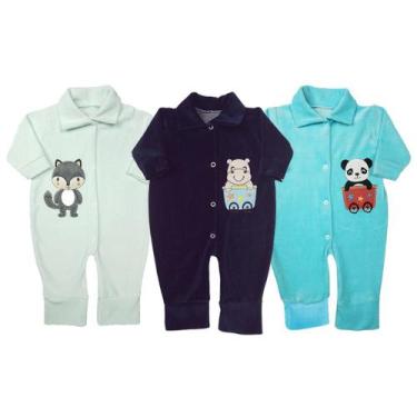Imagem de Kit 3 Pçs Macacão Bebê Plush Quentinho Manga Longa Inverno - Koala Bab