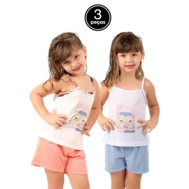 Imagem de Kit 3 Pijamas Malha Alça Infantil Curto Short e Regata - WLS Modas, P,