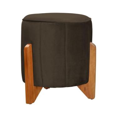 Imagem de Puff Jade Pés em Madeira Veludo Cores - DS Estofados, Marrom