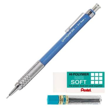 Imagem de Lapiseira Tecnica Pentel Graphgear 500 Azul Claro 0,7+ Itens