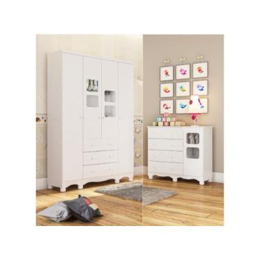 Imagem de Guarda Roupa e Cômoda Moveis Peroba Uli 04 portas MDF, Branco