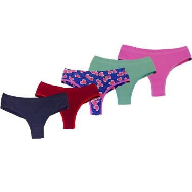 Imagem de Kit 5 Calcinhas Cintura Alta Fio Duplo Algodão Lingerie - Click Mais B