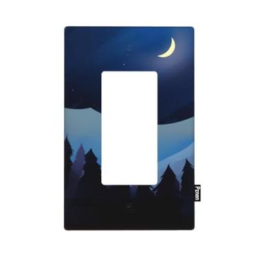 Imagem de Pznen Placa de parede Dark Woodland Night Single Rocker Moon Woods Mountain Range Placas de interruptor de luz basculante de 1 gangue Capa de plugue de receptáculo padrão para tomada GFCI