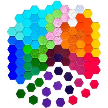 Imagem de AONUOAO 100 peças de vitrais transparentes hexagonais para artesanato a granel, mosaico de vidro pré-cortado à mão para favos de mel de abelha, kits de mosaico para adultos