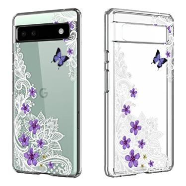Imagem de CameCosy Capa compatível com Google Pixel 6A com estampa de flores de borboleta de renda para mulheres e meninas, capa transparente à prova de choque de TPU macio para Google Pixel 6A 6,1 polegadas