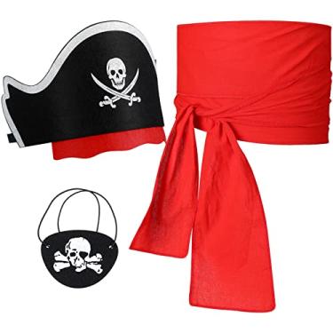 Imagem de Conjunto de acessórios de fantasia de pirata infantil, faixa de cinto de pirata, chapéu de capitão para festa de Halloween, jogo de pirata, multicolorido, Multicor, approx. 78 x 3.15 inches