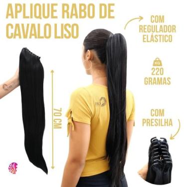 Imagem de Aplique Rabo De Cavalo Com Cabelo Liso Organico Premium 70Cm +Presilha
