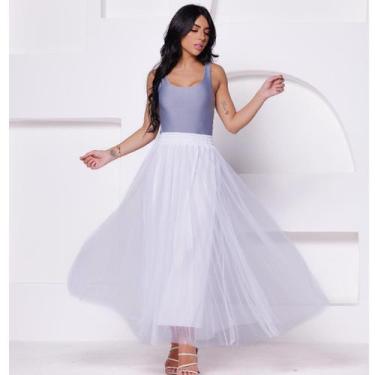Imagem de Saia Tule Mídi Longa Forrada Lisa Moda Modesta Evangélica - Yasmim Mod