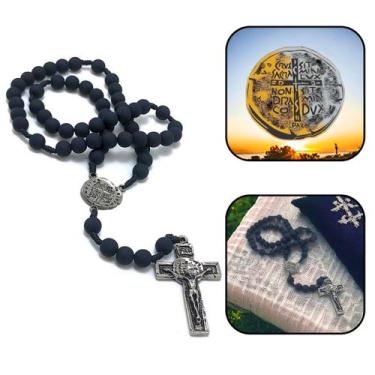 Imagem de Terço Medalha Duas Cruzes Preto Fosco Prateado - FORNECEDOR 9