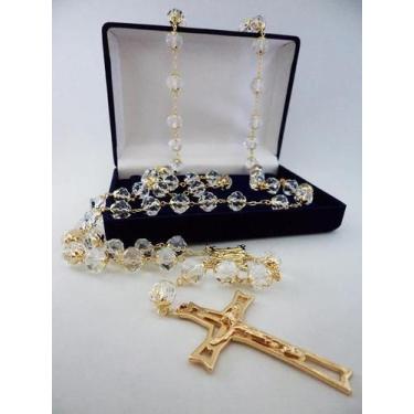 Imagem de Terço cristal tcheco jablonex transparente 12x10mm - folh. ouro - arma