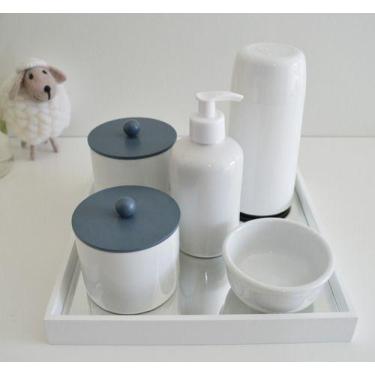 Imagem de Kit Higiene Porcelana Bebê Bandeja Espelho Mdf Cuidados Bebê K162 - Ci