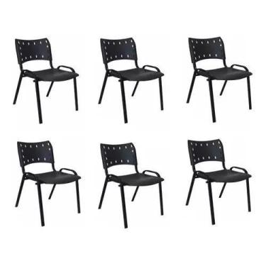Imagem de Kit Com 6 Cadeiras Iso Para Escola Escritório Comércio Preta Base Pret