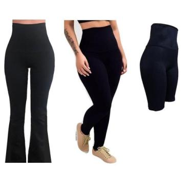 Imagem de Kit Calça Bailarina + Legging + Bermuda Cós Alto Modelador Alta Compre