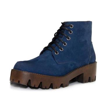 Imagem de Coturno Feminino Tratorado Chunky Reta Oposta - 9000 - Azul, 37
