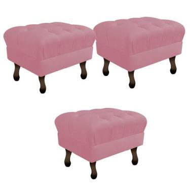 Imagem de Kit 03 Puff Retrô Capitonê Decorativo  Pé em Madeira Sala de Estar Rec