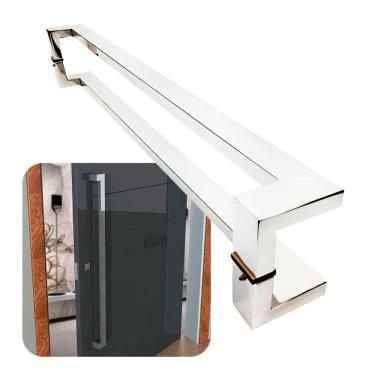 Imagem de Puxador Portas Duplo Aço Inox Polido Grécia 80 cm para portas: pivotantes/madeira/vidro temperado/porta alumínio e portões