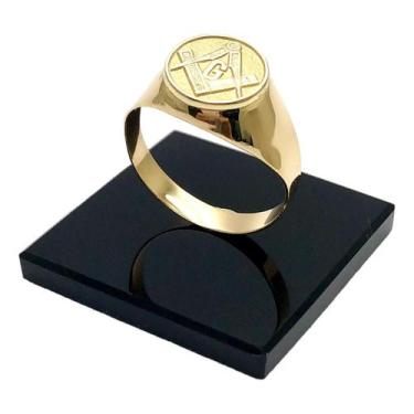 Imagem de Anel Ouro 18K Pequeno 1cm Maçonaria Mestre Aprendiz Maçom Maçon K340 -