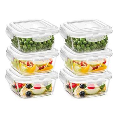 Imagem de Jogo 6 Potes de Vidro Hermético Com Tampa E Trava Quadrado 800 ml Mant