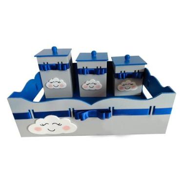 Imagem de Kit Higiene Bebê MDF 4 Peças Cesta Organizadora Nuvem Chuva de Amor Ci