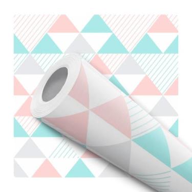 Imagem de Papel De Parede Adesivo Lavável Infantil Triângulos Listrado Rosa Cinz