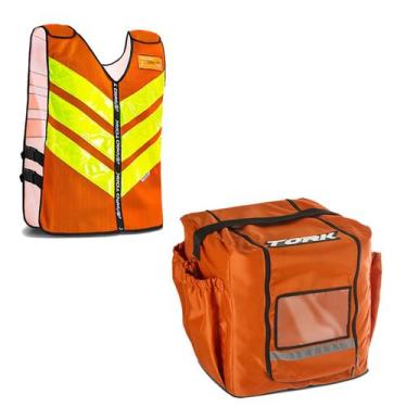 Imagem de Kit Motoboy Mochila Térmica 20 Marmitas + Colete Refletivo Laranja G -