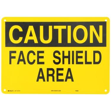 Imagem de Brady 41151 35.6 cm Largura x 25.4 cm Altura B-555 Alumínio, Preto sobre Amarelo Sinal de Proteção para os Olhos, Cabeçalho "Caution", Legend "Face Shield Area"