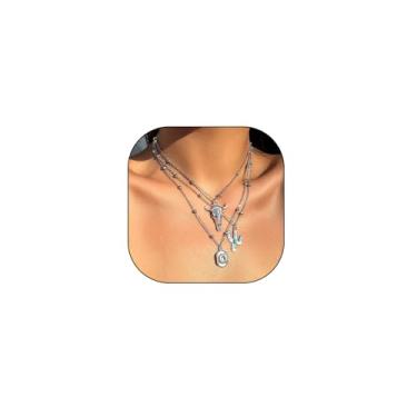 Imagem de GIGB PBDK Conjunto de colar de vaca ocidental turquesa em camadas para mulheres, gargantilha de vaca, conjunto de colar com pingente de cacto, chapéu étnico, prata, cowhead, botas, corrente de contas,