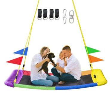 Imagem de 700lb Teslin Square Tree Swing, Big 60-inch Platform Swing Set，Spider Web Swing，Suitable for Children and Adults/Backyard and Playground, Durable Steel Frame, with 71" Nylon Rope Rotatable (Colors)