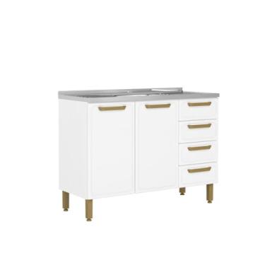 Imagem de Balcão de Aço Pia 2 Portas 4 Gavetas Branco Bella Bertolini