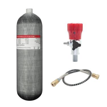 Imagem de TUXING Tanque de ar HPA, paintball de fibra de carbono 4500psi, tanque de ar de fibra de carbono de 4,7 L com válvula reguladora de enchimento PCP para tanque de mergulho de rifle de ar Pcp (garrafa