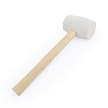Imagem de Gunpla Martelo de borracha – Cabo de madeira antiderrapante de 340 g, martelo de cabeça de borracha branca macia dupla face para bricolage, configuração de azulejos, instalações de piso laminado e