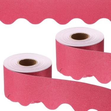 Imagem de PATIKIL Borda de quadro de avisos com glitter, 2 rolos de 65,6 metros, quadro-negro, decoração de cortiça, bordas recortadas, decoração de parede para sala de aula e escritório, vermelho