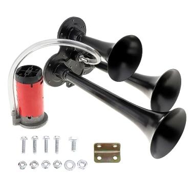 Imagem de DriSentri Buzina de trem para caminhão, buzina de ar de trem super alta de 12 V para caminhão, buzina de ar tripla trompete com compressor para veículos, caminhões, trens, carros, barcos