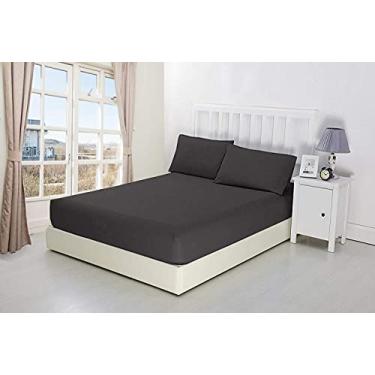 Imagem de Jogo de cama Crown Collection Hotel 600 fios 100% algodão egípcio 1 peça lençol com elástico com bolso profundo de 30,48 cm damasco tamanho Queen, cor lisa, branco, Dark Gray, Queen