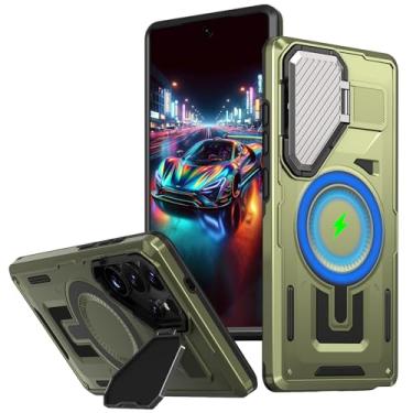 Imagem de Ysnzaq Capa magnética robusta para Samsung Galaxy S25 Ultra (não S25), capa de proteção à prova de choque de nível militar com suporte para câmera para Samsung Galaxy S25 Ultra CFSD verde