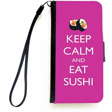 Imagem de Rikki Knight Keep Calm and eat Capa carteira flip rosa sushi cor rosa com aba magnética para Apple iPhone 5c