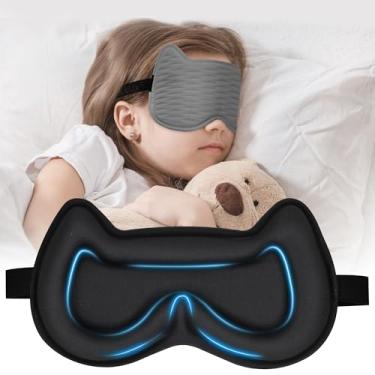 Imagem de Máscara de dormir infantil 3D: Máscaras de dormir com bojo contornado em 3D, cobertura para os olhos para dormir com alça ajustável, espuma viscoelástica leve para olhos noturnos para meninos meninas