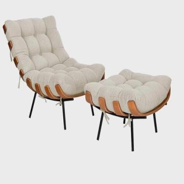 Imagem de Poltrona Decorativa Costela Base Fixa Linho Bege - Straso Móveis