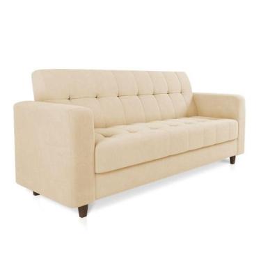 Imagem de Sofá 03 Lugares Arezzo Suede Pés Chanfrado Tabaco - D'rossi Cor Bege -