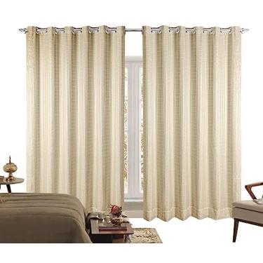 Imagem de Cortina Corta Luz 4,00m X 2,50m 100% Blackout Com Voil Xadrez Palha Para Varão Simples