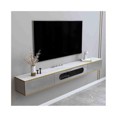 Imagem de Armário de TV Console de TV flutuante de luxo moderno com mesa de imitação de placa de rock, armário de armazenamento flutuante montado na parede de 70,8/78,7 "para TVs inferiores Armário de mídia(G