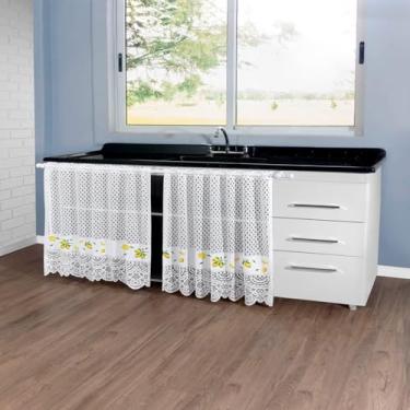 Imagem de Beija Flor, Cortina Pia Vitro Stilo Renda Cozinha 1,60X0,80 Alt Cor:Limão