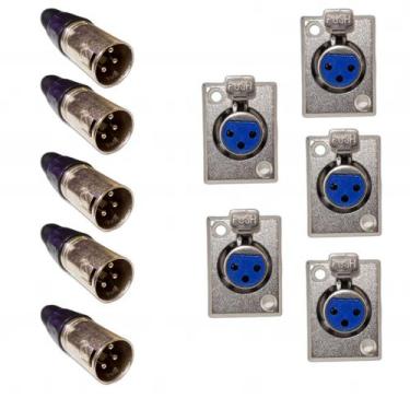 Imagem de Kit Plug Conector XLR Canon 5 macho e 5 Femea Painel 3 pino - MXT JHOL