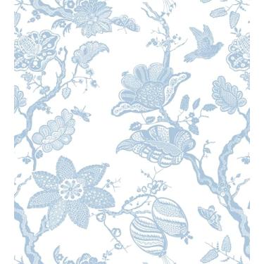 Imagem de Micpolo Descole e cole papel de parede floral papel de parede moderno papel de parede boho quarto banheiro papel de parede descasque e cole azul e branco rolo de vinil autoadesivo removível 43,9 cm x