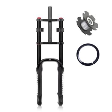 Imagem de RUJIXU Garfos de pneu de 50,8 cm BMX Air Suspension Fork 20x4.0 eBike Forquilha dianteira Mountain Bike Forks cônico 1-1/2 reto 1-1/20.3 cm freio a disco viagem 120 mm com ajuste de amortecimento QR