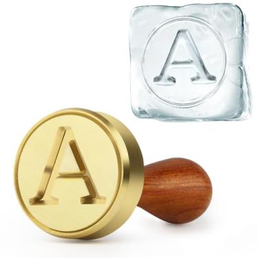 Imagem de PrudoPex Carimbo de gelo para cubo de gelo, máquina de carimbo de gelo personalizado de 3,5 cm para coquetéis de uísque e bebidas de bar, letra A, carimbo de gelo de latão, 3 mm de profundidade